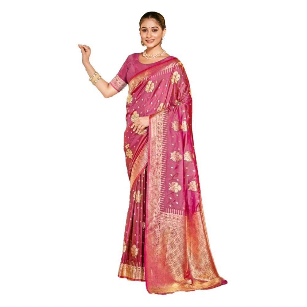 Generic Women's Silk Woven Design Saree With Unstitched Blouse 5.5Mtr (Pink)