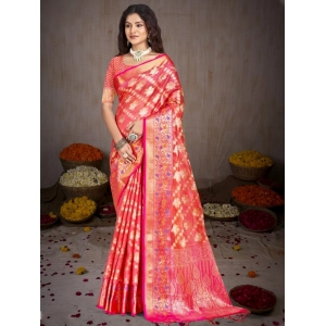 Generic Women's Silk Woven Design Saree With Unstitched Blouse 5.5Mtr (Pink)