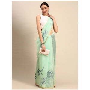 Generic Women's Organza Floral Print Saree With Unstitched Blouse 5.5Mtr (Sea Green)