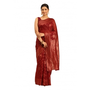 Generic Women's Cotton Woven Design Saree With Unstitched Blouse 5.5Mtr (Red)