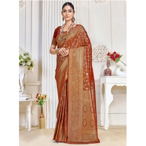 Generic Women's Silk Printed Saree With Unstitched Blouse 5.5Mtr (Red)