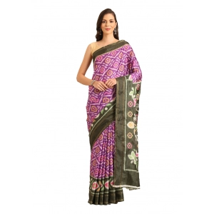 Generic Women's Cotton Printed Saree With Unstitched Blouse 5.5Mtr (Purple)