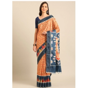 Generic Women's Cotton Printed Saree With Unstitched Blouse 5.5Mtr (Mustard)