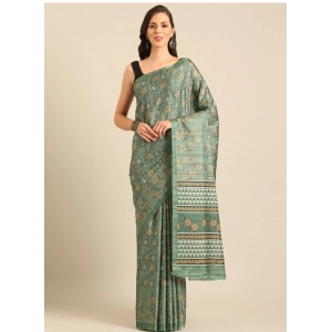 Generic Women's Cotton Printed Saree With Unstitched Blouse 5.5Mtr (Green)