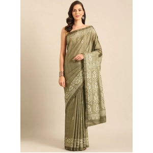 Generic Women's Cotton Printed Saree With Unstitched Blouse 5.5Mtr (Olive-green)