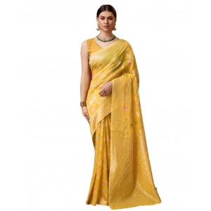 Generic Women's Cotton Woven Design Saree With Unstitched Blouse 5.5Mtr (Yellow)