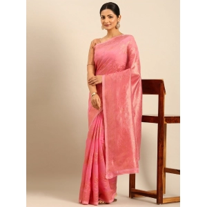 Generic Women's Cotton Woven Design Saree With Unstitched Blouse 5.5Mtr (Pink)