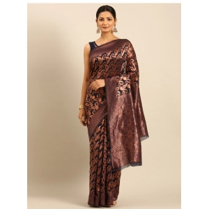 Generic Women's Cotton Woven Design Saree With Unstitched Blouse 5.5Mtr (Navy-Blue)