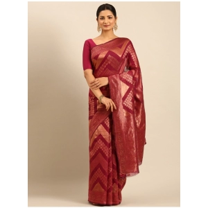 Generic Women's Cotton Woven Design Saree With Unstitched Blouse 5.5Mtr (Magenta)