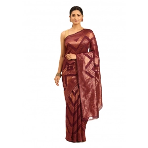 Generic Women's Cotton Woven Design Saree With Unstitched Blouse 5.5Mtr (Purple)