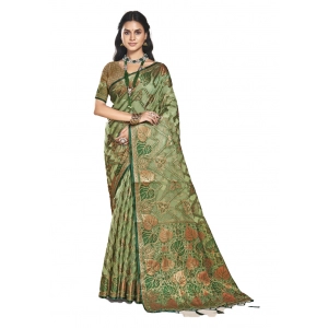 Generic Women's Organza Woven Design Saree With Unstitched Blouse 5.5Mtr (Green)