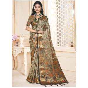 Generic Women's Organza Woven Design Saree With Unstitched Blouse 5.5Mtr (Grey)