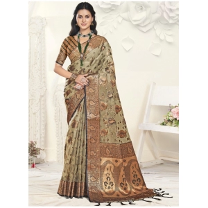Generic Women's Organza Woven Design Saree With Unstitched Blouse 5.5Mtr (Grey)