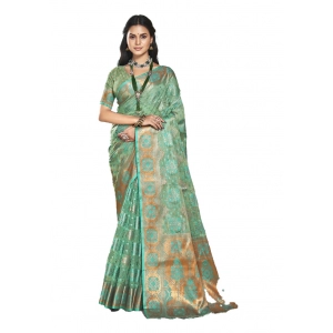 Generic Women's Organza Woven Design Saree With Unstitched Blouse 5.5Mtr (Green)