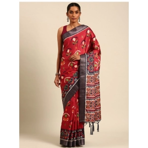 Generic Women's Cotton Printed Saree With Unstitched Blouse 5.5Mtr (Red)
