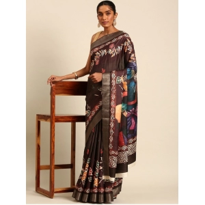 Generic Women's Cotton Printed Saree With Unstitched Blouse 5.5Mtr (Brown)