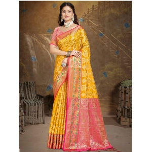 Generic Women's Silk Woven Design Saree With Unstitched Blouse 5.5Mtr (Yellow)