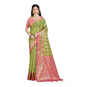 Generic Women's Silk Woven Design Saree With Unstitched Blouse 5.5Mtr (Green)