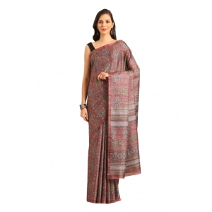Generic Women's Cotton Printed Saree With Unstitched Blouse 5.5Mtr (Pink)
