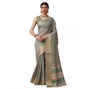 Generic Women's Cotton Printed Saree With Unstitched Blouse 5.5Mtr (Turquoise)
