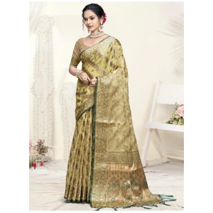 Generic Women's Organza Woven Design Saree With Unstitched Blouse 5.5Mtr (Light-Yellow)