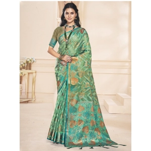 Generic Women's Organza Woven Design Saree With Unstitched Blouse 5.5Mtr (Green)
