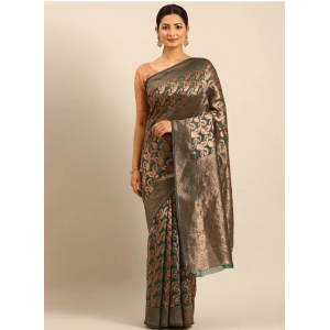 Generic Women's Cotton Woven Design Saree With Unstitched Blouse 5.5Mtr (Green)