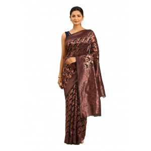 Generic Women's Cotton Woven Design Saree With Unstitched Blouse 5.5Mtr (Navy-Blue)