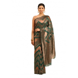 Generic Women's Cotton Woven Design Saree With Unstitched Blouse 5.5Mtr (Green)