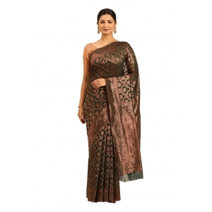 Generic Women's Cotton Woven Design Saree With Unstitched Blouse 5.5Mtr (Green)