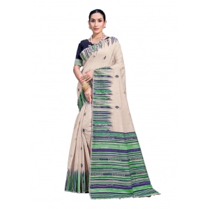Generic Women's Cotton Printed Saree With Unstitched Blouse 5.5Mtr (Cream-Green)