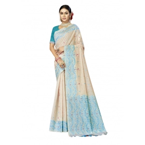 Generic Women's Cotton Woven Design Saree With Unstitched Blouse 5.5Mtr (SkyBlue)