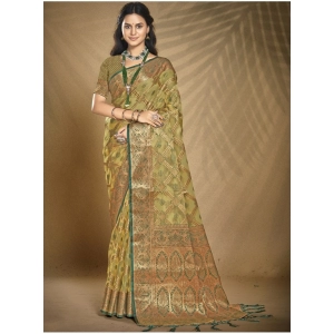Generic Women's Organza Woven Design Saree With Unstitched Blouse 5.5Mtr (Green)