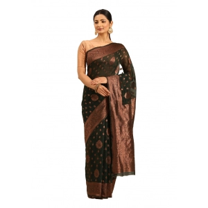 Generic Women's Cotton Woven Design Saree With Unstitched Blouse 5.5Mtr (Green)