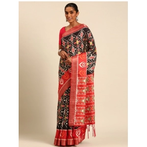 Generic Women's Cotton Printed Saree With Unstitched Blouse 5.5Mtr (Black)