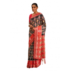 Generic Women's Cotton Printed Saree With Unstitched Blouse 5.5Mtr (Black)