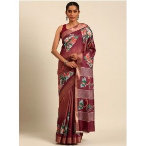 Generic Women's Cotton Printed Saree With Unstitched Blouse 5.5Mtr (Brown)