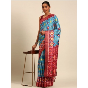 Generic Women's Cotton Printed Saree With Unstitched Blouse 5.5Mtr (SkyBlue)
