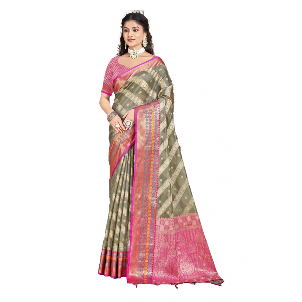 Generic Women's Silk Woven Design Saree With Unstitched Blouse 5.5Mtr (Grey)