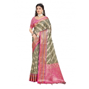 Generic Women's Silk Woven Design Saree With Unstitched Blouse 5.5Mtr (Grey)