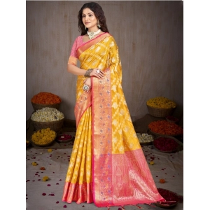Generic Women's Silk Woven Design Saree With Unstitched Blouse 5.5Mtr (Mustard)