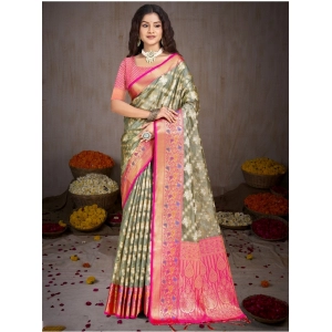 Generic Women's Silk Woven Design Saree With Unstitched Blouse 5.5Mtr (Grey)