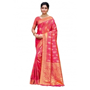 Generic Women's Silk Woven Design Saree With Unstitched Blouse 5.5Mtr (Pink)