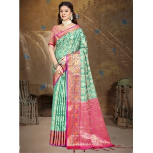 Generic Women's Silk Woven Design Saree With Unstitched Blouse 5.5Mtr (Green)
