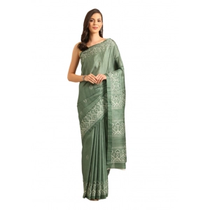 Generic Women's Cotton Printed Saree With Unstitched Blouse 5.5Mtr (Green)