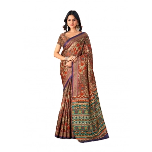 Generic Women's Polyester Printed Saree With Unstitched Blouse 5.5Mtr (Multicolor)