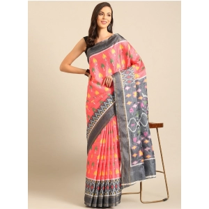 Generic Women's Cotton Printed Saree With Unstitched Blouse 5.5Mtr (Pink-Grey)