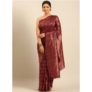 Generic Women's Cotton Woven Design Saree With Unstitched Blouse 5.5Mtr (Purple)