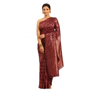 Generic Women's Cotton Woven Design Saree With Unstitched Blouse 5.5Mtr (Purple)