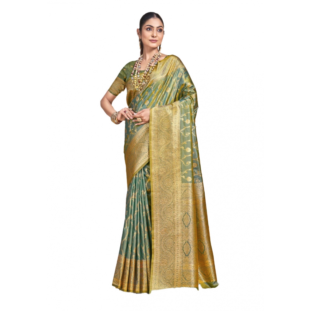 Generic Women's Silk Printed Saree With Unstitched Blouse 5.5Mtr (Green)